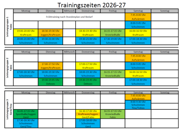 Trainingszeiten 2026-27