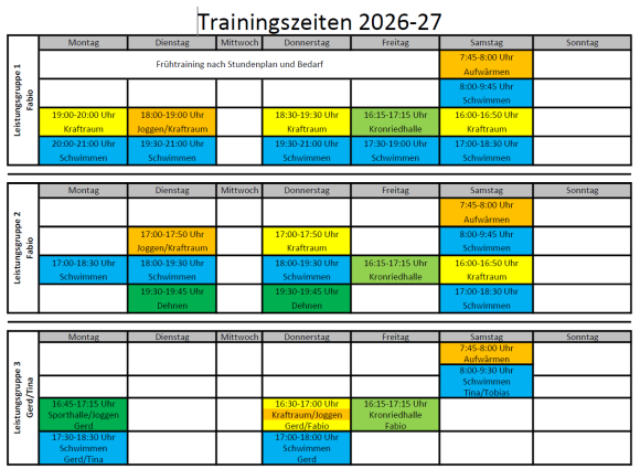 Trainingszeiten 2026-27